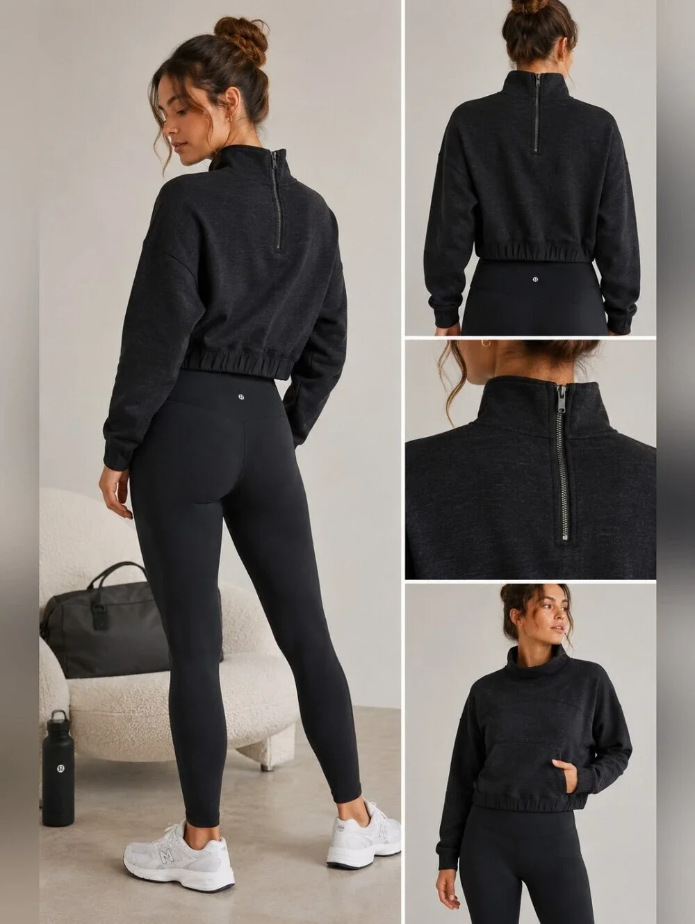 Lululemon Cropped Half Zip Pullover Sweatshirt | Size 6 | Charcoal Black Athleis